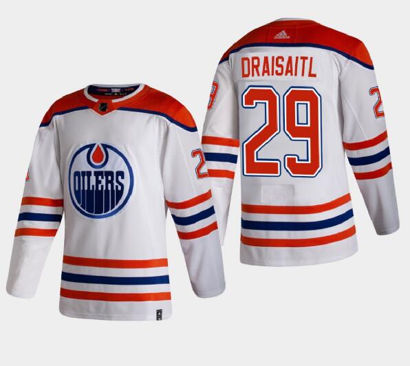 Men's Edmonton Oilers #29 Leon Draisaitl White 2020-21 Reverse Retro Stitched Jersey